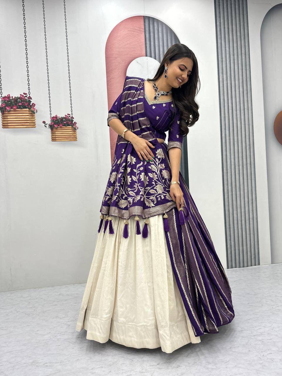 Lehenga with contrasting dupatta