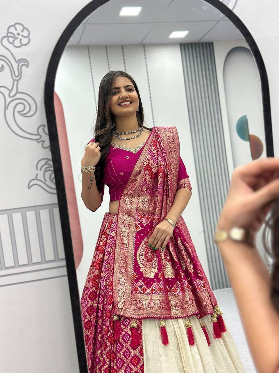 Lehenga with contrasting dupatta